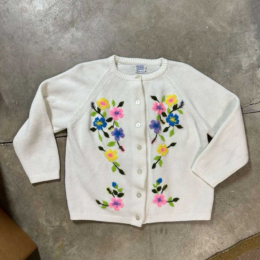 Vtg Sears 1960s Floral Crewel Embroidery Cardigan Pinup Boho Retro Acrylic XL - Picture 2 of 15